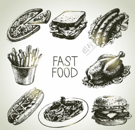 手绘快餐食品矢量素材图片