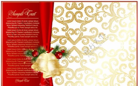 欧式花纹红绸圣诞背景图片
