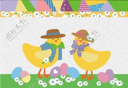 复活节彩蛋可爱卡通鸭子图片