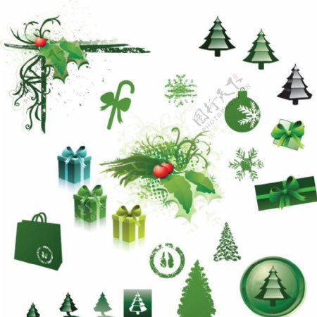 绿色圣诞图标矢量图片