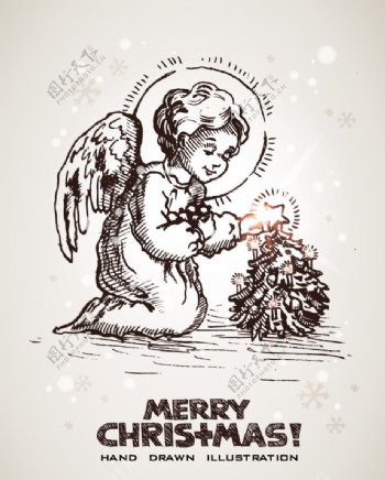 手绘圣诞小天使矢量图片