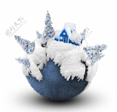 圣诞雪球上的圣诞树童话小屋童话世界图片