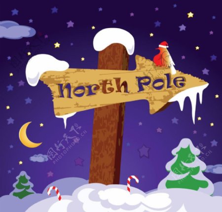 卡通圣诞背景箭头指示牌雪花图片