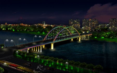 夜景桥梁灯光亮化图片
