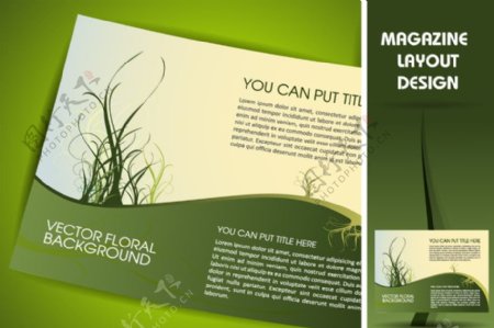 绿色花纹小草杂志封面设计图片