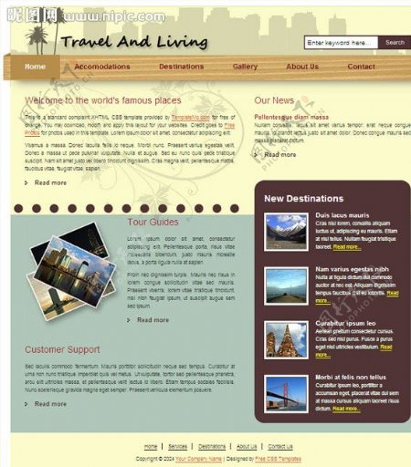 自由旅行网页模板图片