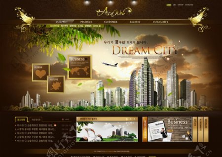 棕色韩国网站模版图片