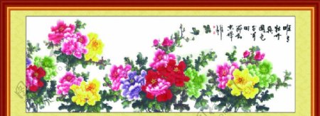 古典画框牡丹国花图片
