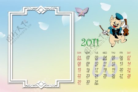 2011卡通兔儿童台历模版5月图片