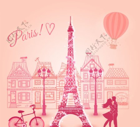 粉色巴黎插画图片