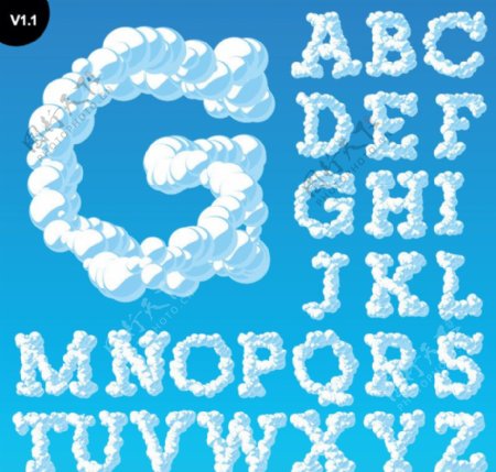 白色云彩气泡立体字母图片