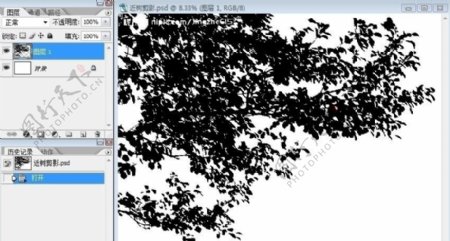 黑白漫画稿网点之树的剪影图片