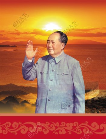 毛泽东东方红红太阳长城日出图片