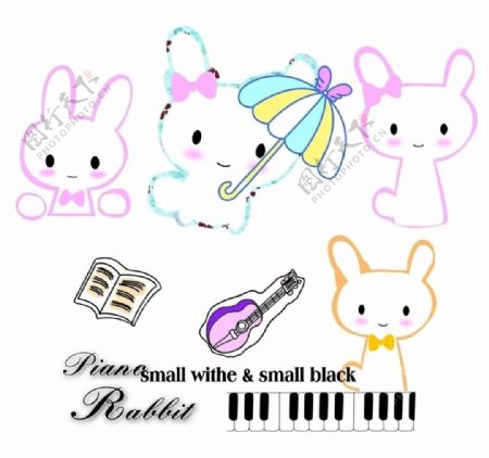 可爱钢琴兔系列卡通图片