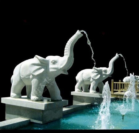 大象雕塑喷泉图片