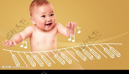 婴儿弹琴图片