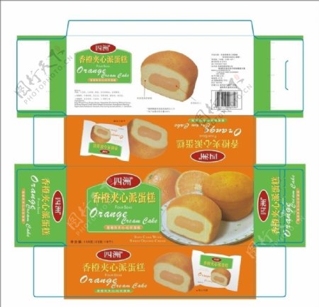 四洲香橙夹心派蛋糕包装盒图片