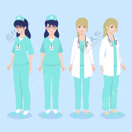 医生和护士的平面插图