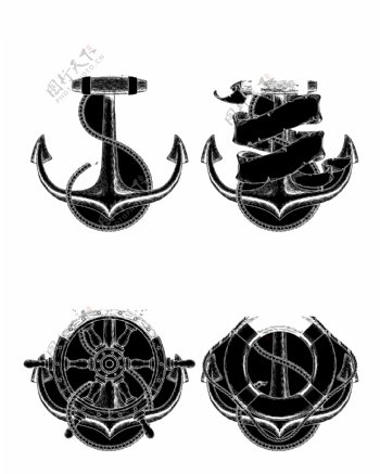 四款手绘航海船锚