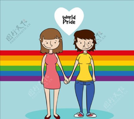 卡通一对女同性恋情侣