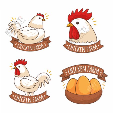 四款手绘鸡肉商标