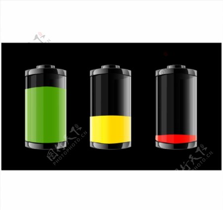 三只彩色透明电池矢量素材
