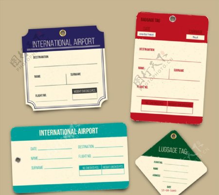4款创意国际航班行李牌矢量素材