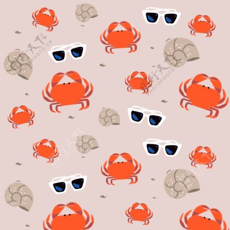 卡通螃蟹面料花型