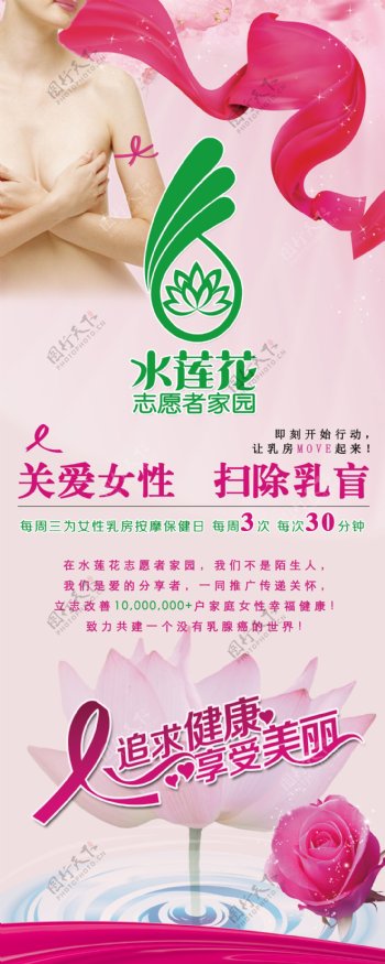 水莲花女性乳房保护宣传易拉宝
