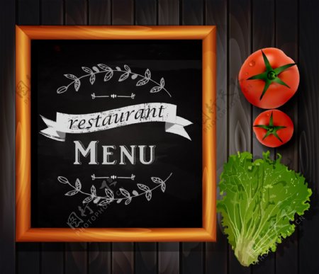 新鲜蔬菜和黑板菜单矢量素材