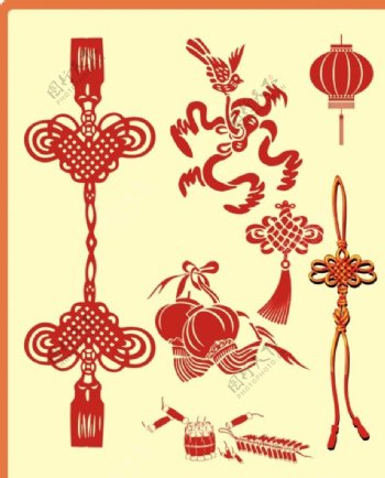 中国结灯笼鞭炮传统剪纸