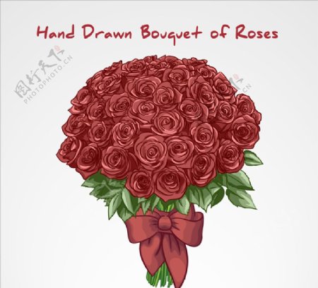 手绘红色玫瑰花束矢量素材