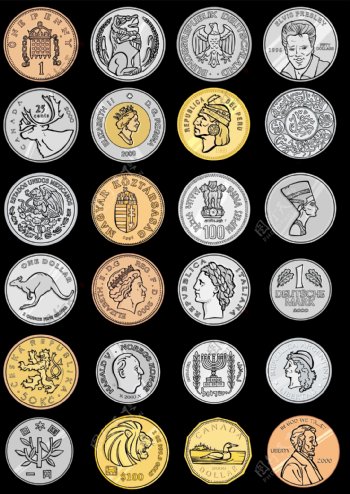 世界各国硬币设计矢量素材