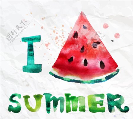 夏天水彩西瓜水果纸张