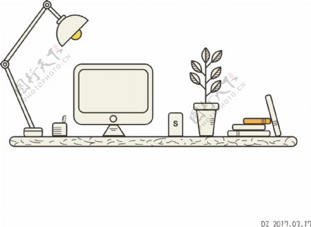 线条办公桌插画