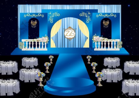 蓝色婚礼舞台效果图素材效果图