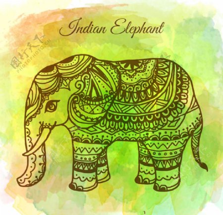 水彩大象背景手绘