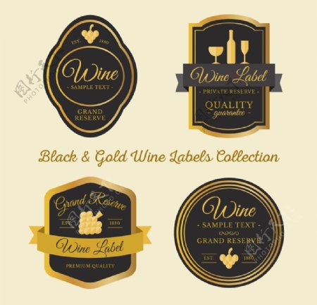 优雅的葡萄酒标签的金色细