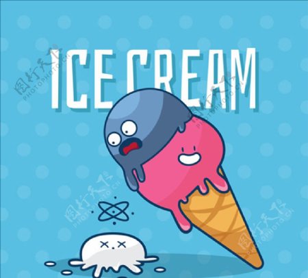 蓝色背景的手绘冰淇淋