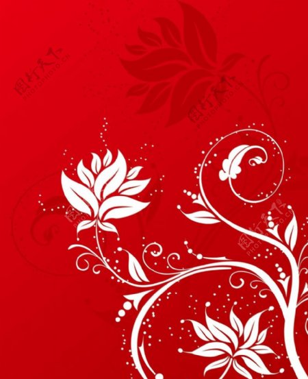 红色简洁生长花纹花朵素材