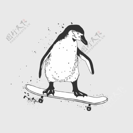 卡通企鹅滑板矢量图下载