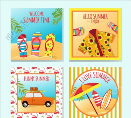 四张装饰性夏季卡片