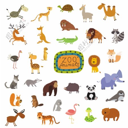 卡通动物园动物矢量图下载