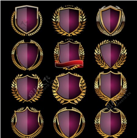 紫色桂冠徽章设计矢量素材