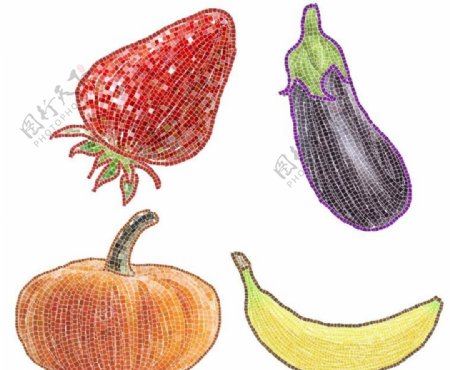 卡通马赛克水果蔬菜