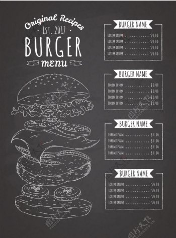 手绘黑板双层汉堡菜单