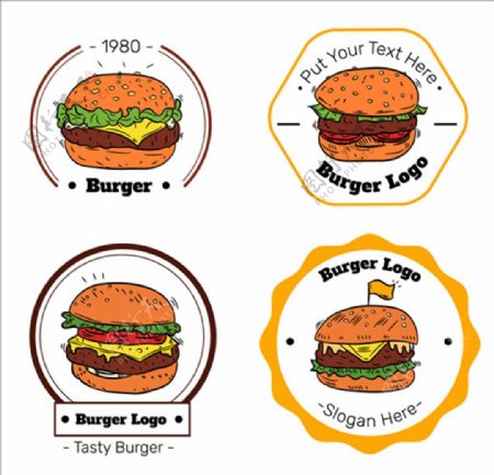 四款手绘汉堡标签标识