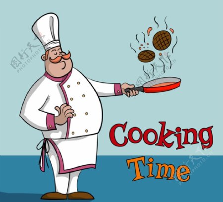 卡通烹饪中的厨师矢量素材