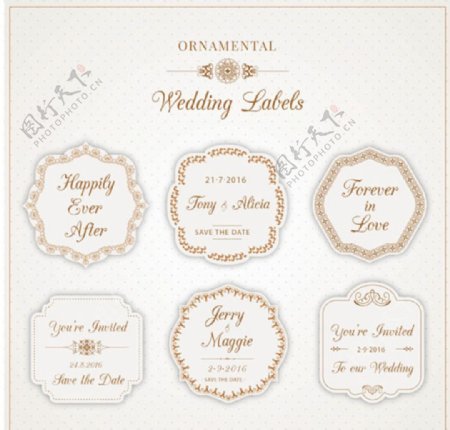 金色花纹装饰婚礼标签