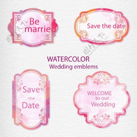 粉色水彩婚礼邀请卡标签